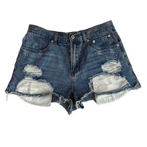 Caffeine Distressed Denim Blue Jean Shorts Sz Large